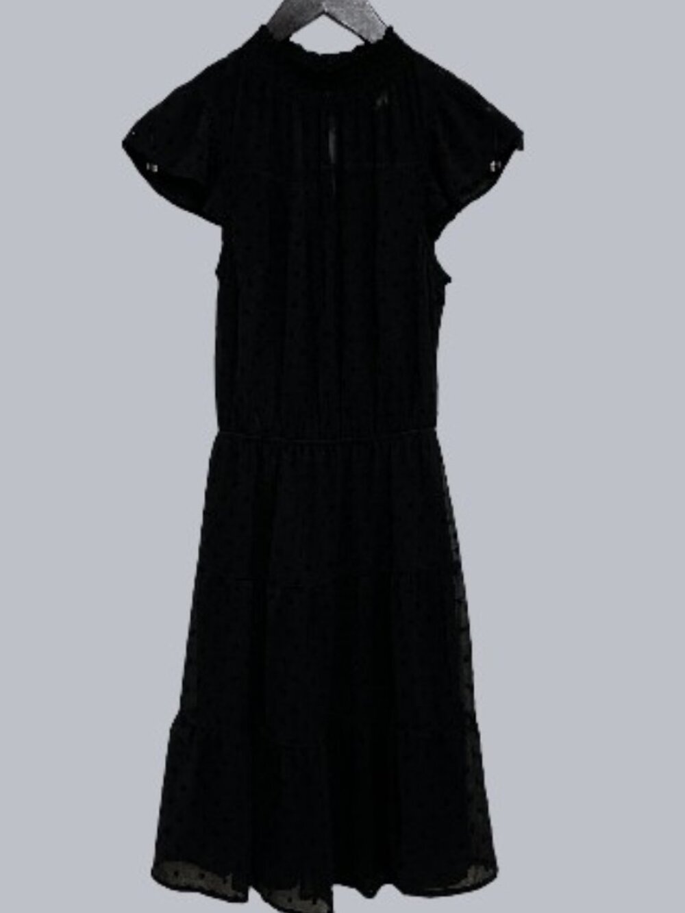 NWT Monteau Los Angeles Black Swiss Dot Tiered Flutter Sleeve Dress - Size Small